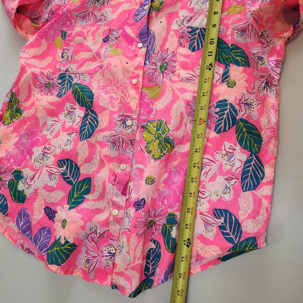 Lilly Pulitzer Sea View Linen Button Down Shirt Pink Isle Best Of Friends Medium - Picture 9 of 11